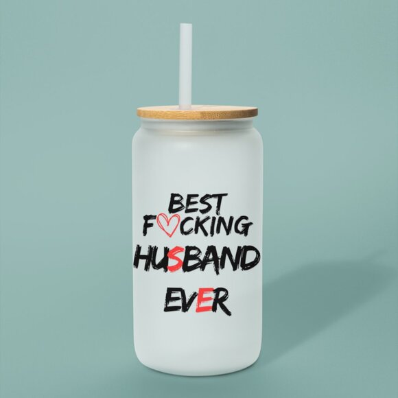 Best Fu*king Husband Ever, Funny Husband Gift, Sarcastic Frosted Glass Tumbler, - Picture 6 of 7